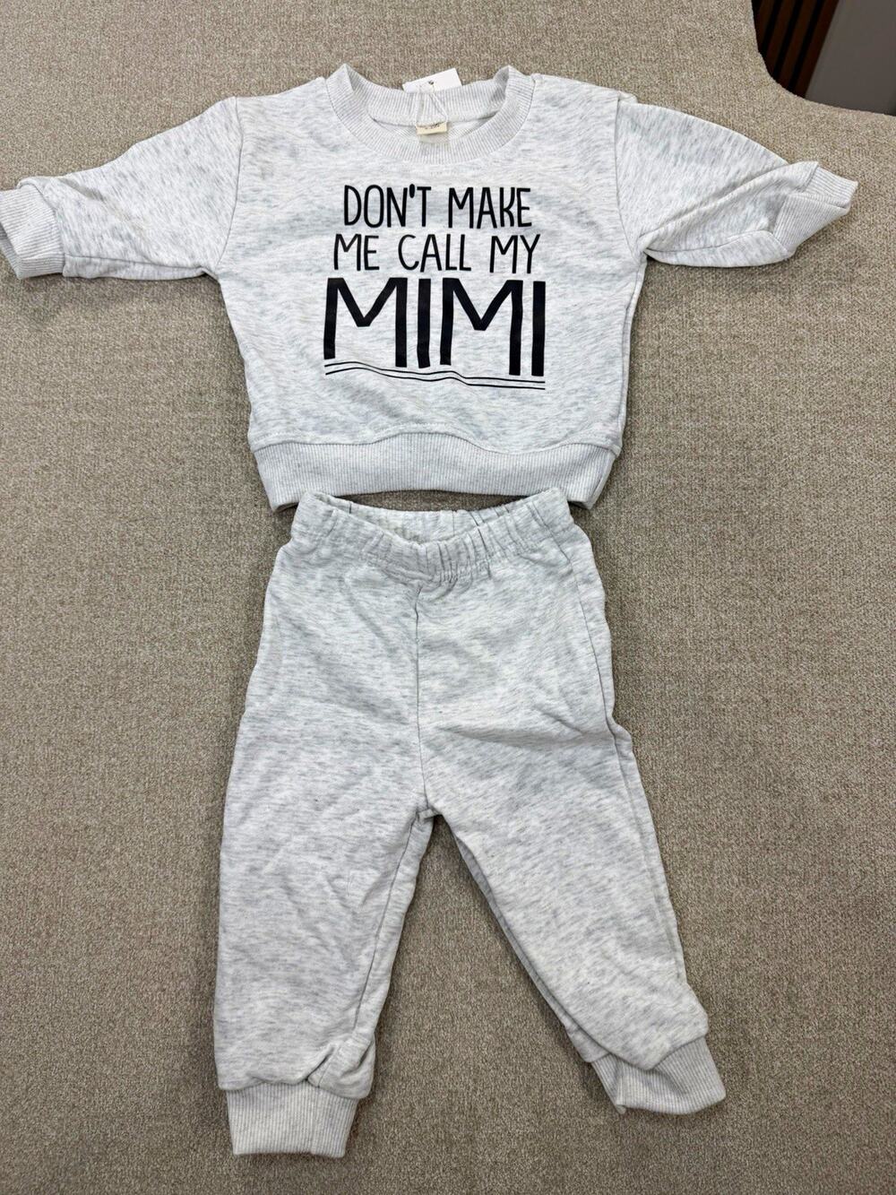 SunoZee 3-6M Gray 2pc Outfit Set Sweatshirt & Pants "Don't Call My Mimi"